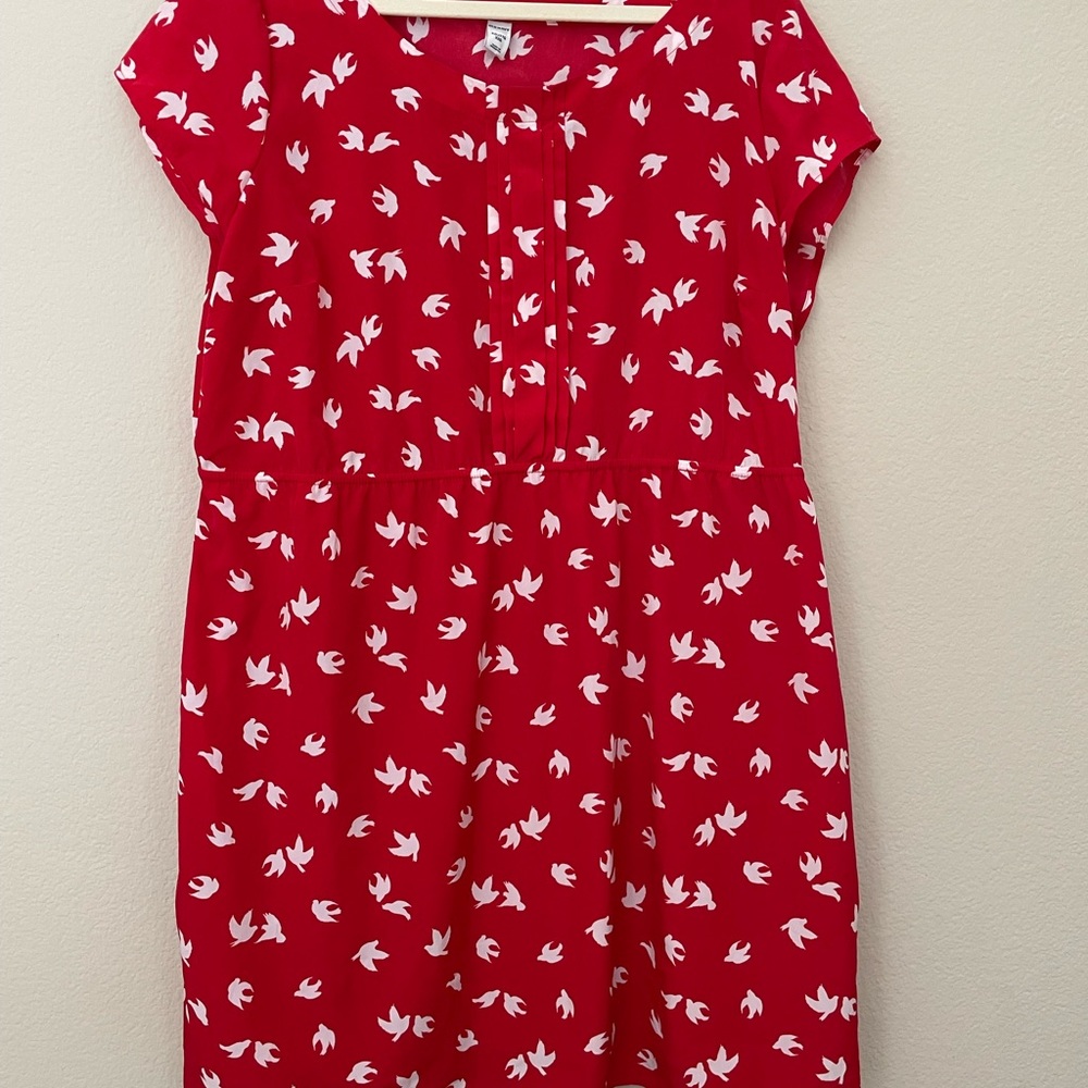 Red Old Navy dress with White Bird Print